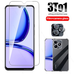 3in1 เคสกระจกนิรภัย ซิลิโคนใส กันรอยหน้าจอกล้อง สําหรับ Realme C53 4G 2023 Realme Realmy C 53 6.74 นิ้ว RealmeC53