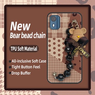 Skin-friendly feel silicone Phone Case For Nokia C02/TA-1522 Anti-knock Black pearl pendant Cartoon Bear bracelet