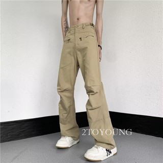 2TOYOUNG  กางเกงขายาว คาร์โก้ กางเกง เชือกอเมริกันคลาสิค Cargo pants 2023 NEW AG081228 สไตล์เกาหลี ins รุ่นใหม่ High quality A90M0A5 36Z230909