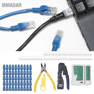 MMADAR เครื่องทดสอบสายเคเบิลเครือข่าย RJ45 Crimper Crimping Tool Kit Wire Stripper พร้อมตัวเชื่อมต่อผ่าน 50PCS