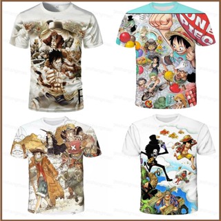 ใหม่ เสื้อยืดแขนสั้นลําลอง ทรงหลวม พิมพ์ลายอนิเมะ One Piece Luffy 3 มิติ พลัสไซซ์ สําหรับผู้ชาย และผู้หญิง