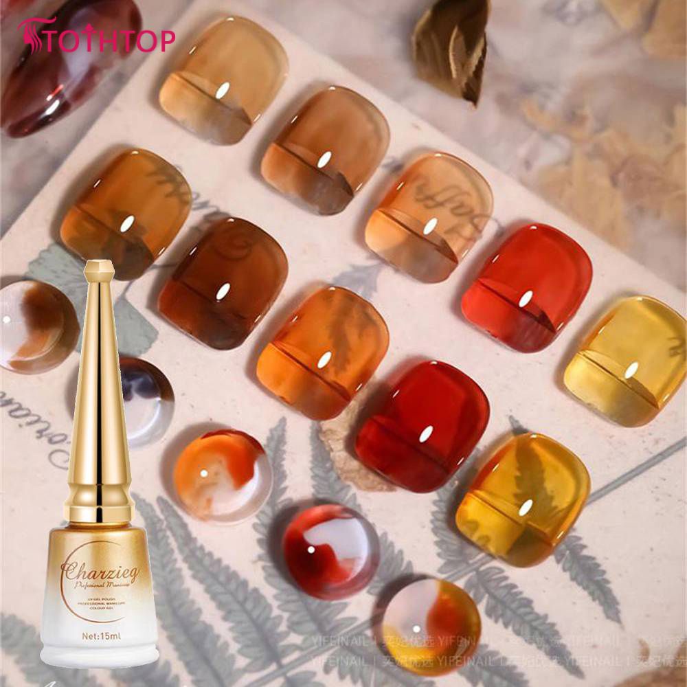 Charzieg Gel Amber Caramel สียอดนิยมในฤดูใบไม้ร่วงฤดูหนาวกึ่งถาวรเคลือบเงา Uv Acry For Art [TOP]
