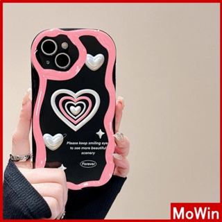 Mowin - เข้ากันได้สำหรับ เคสไอโฟน เคสไอโฟน11 เคส iphone 11 สำหรับ iPhone 14 Pro Max เคสไอโฟน 3D ขอบโค้งคลื่น TPU ถุงลมกันกระแทกฝาครอบกล้องเคลือบเงารูปหัวใจสีดำ ใช้ได้กับ iPhone 13 Pro max 12 Pro Max 11 xr xs max 7Plus 8Plus