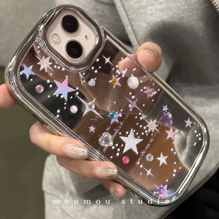 เคสโทรศัพท์มือถือแบบกระจก ชุบไฟฟ้า กันกระแทก ลายดาว สําหรับ Iphone 11 14promax 13 12 14pro 13pro 14