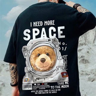 S-8XL Oversize European and American street fashion brand space bear astronaut print short-sleeved T-shirt men and _01