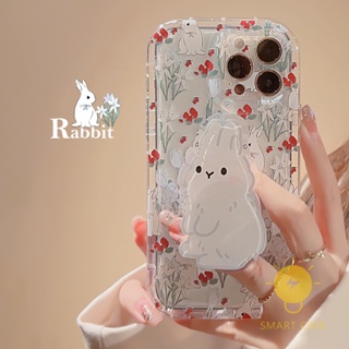 For เคสไอโฟน 14 Pro Max [Rabbit Transparent Flower] เคส Phone Case For iPhone 14 Pro Max Plus 13 12 11 For เคสไอโฟน11 Ins Korean Style Retro Classic Couple Shockproof Protective TPU Cover Shell