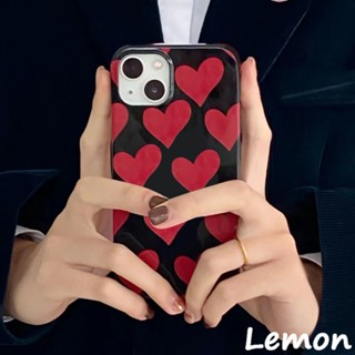 [Lemon] เคสโทรศัพท์มือถือนิ่ม ลายหัวใจ สีดําวาว สไตล์เรโทร สําหรับ Iphone 14 14pro 14plus 14promax 7 8 7plus 8plus 11 12 X XS XR XSMAX 11pro 12pro 111promax 12promax 13 13promax