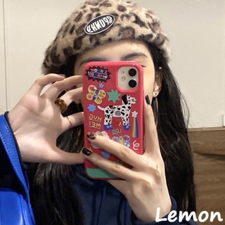 [Lemon] เคสโทรศัพท์มือถือ ลายกราฟฟิตี้สุนัขน่ารัก สีแดงกุหลาบ แวววาว สําหรับ iPhone 14 14pro 14promax 14plus 7 8 7plus 8plus 11 12 X XS XR XSMAX 11pro 12pro 11promax 12promax 13 13promax 13promax