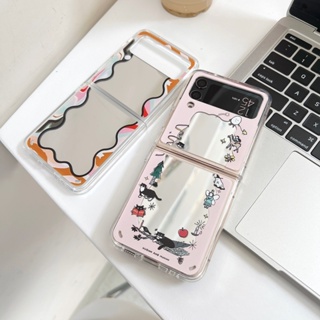 เคสโทรศัพท์มือถือแบบกระจกแข็ง ฝาพับ กันกระแทก ลายการ์ตูนแมวดํา สําหรับ Samsung Galaxy Z Flip 4 5G Z Flip 3 Flip4