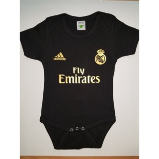 ชุดรอมเปอร์ ลายโลโก้ Real Madrid สีทอง สีดํา สําหรับเด็ก RQ79