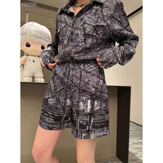 2สี ♥ เช็คสินค้าก่อนสั่ง Christian Dior set silk ชุดเซท เสื้อเชิ้ต แขนยาว กระดุมปั๊ม + กางเกงขาสั้น ดิออร์