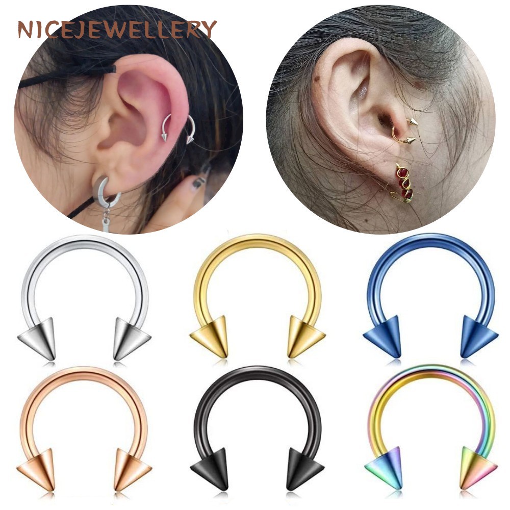 1 ชิ้น Spike Septum แหวน 316L สแตนเลสจมูก Piering 16G Punk หูจมูกเจาะ