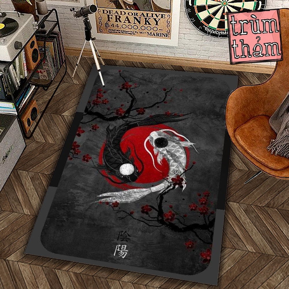 Yin Yang Yin Yang Koi Fish พรมตกแต่ง Vintage Decor ห้องนอนห้องนั่งเล่นสํานักงาน