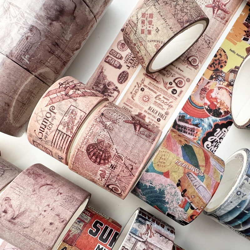 Qouzmo ชุดเทปวาชิ สไตล์วินเทจ สําหรับตกแต่งสมุดไดอารี่ แพลนเนอร์ diy 4 ม้วน ต่อกล่อง