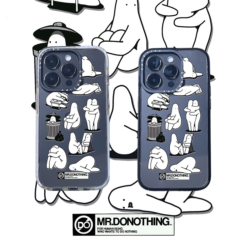 Casetify X Mr.Donothing เคสโทรศัพท์มือถืออะคริลิค TPU ใส แบบแข็ง ปิดด้านหลัง ลายโลโก้แกะสลัก สีดํา และสีขาว สําหรับ Apple IPhone 11 12 13 14 Pro Max