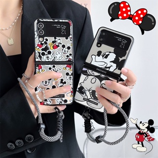 เคสโทรศัพท์มือถือกระจก กันกระแทก ลายการ์ตูนน่ารัก พร้อมสายคล้อง สําหรับ Samsung Galaxy Z Flip 3 4 5G Z Flip 3 4 Z Flip 4