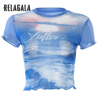 Relagala ใหม่ เสื้อยืดลําลอง แขนสั้น คอกลม ทรงสลิม พิมพ์ลาย แฟชั่นสตรีท 2023