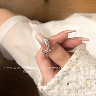 Winding Small Snake Ring Girls New Super Flash Micro Inlaid Zircon Opening Adjustable Ring Cold Wind Niche Design Ring Women