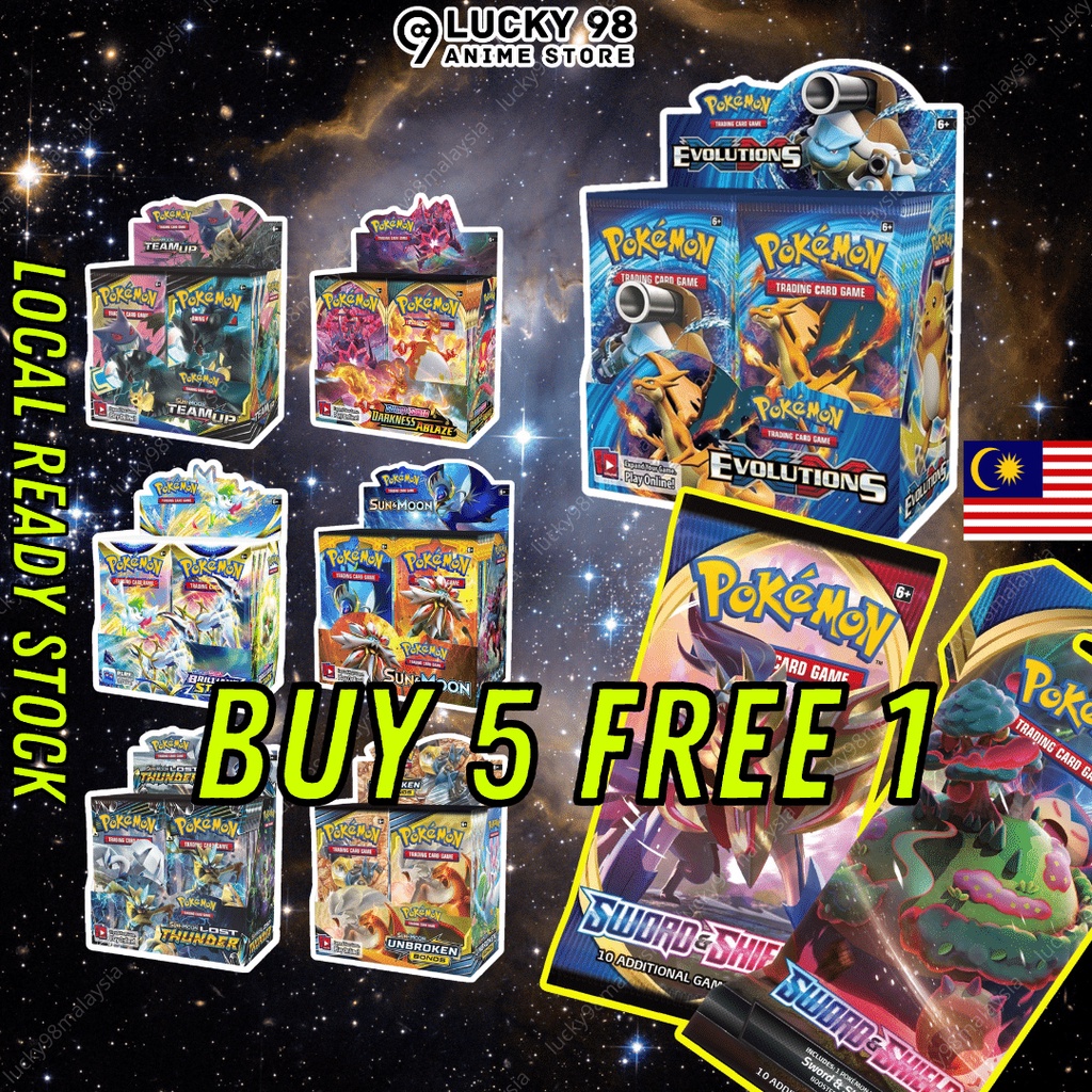 【ซื้อ 5 ฟรี 1】กล่องการ์ดโปเกม่อน TCG สําหรับเด็ก