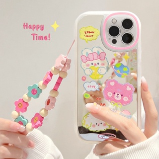 เคสโทรศัพท์มือถือ แบบนิ่ม ลายการ์ตูนหมีสีชมพู กันกระแทก มีกระจกแต่งหน้า สําหรับ IPhone 7 8 14 Plus X XR XS Max 11 12 13 14 Pro Max SE 12 13 mini