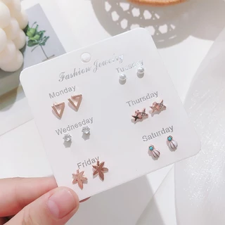 ส่งของทุกวันในไทย🧸 ต่างหู น่ารัก มินิมอล พร้อมส่ง ต่างหูเซ็ทละ 6 คู่ แฟชั่น เครื่องประดับสำหรับผู้หญิง
