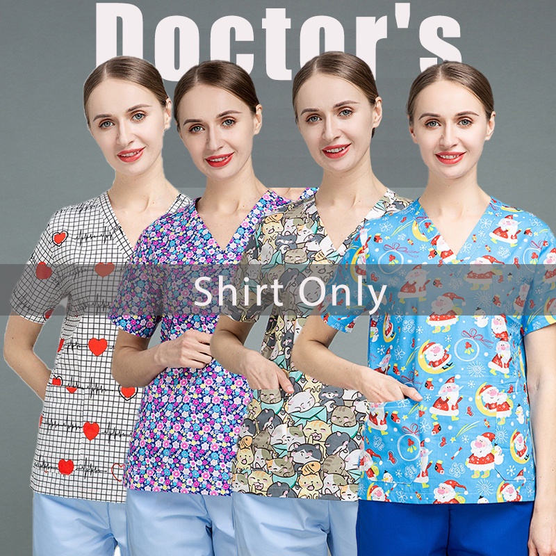 【Shirt Only】ชุดเครื่องแบบหมอ แขนสั้น ผ้าฝ้าย แบบบาง พิมพ์ลายการ์ตูน แฟชั่นฤดูร้อน สําหรับทุกเพศ