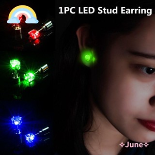 June ต่างหูติดหู รูปกระดุม มีไฟ Led แฟชั่น สําหรับปาร์ตี้ฮาโลวีน