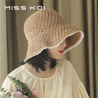 Misskoi [พร้อมส่ง] หมวกฟางถักโครเชต์ ลูกไม้ ขนาดเล็ก พับได้ สไตล์เรโทร แฟชั่นฤดูใบไม้ผลิ ฤดูร้อน สําหรับผู้หญิง