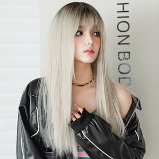 7jhh WIGS C-0358 วิกผมยาวตรง สีเทา สีเงิน สไตล์ยุโรป อเมริกัน สําหรับผู้หญิง