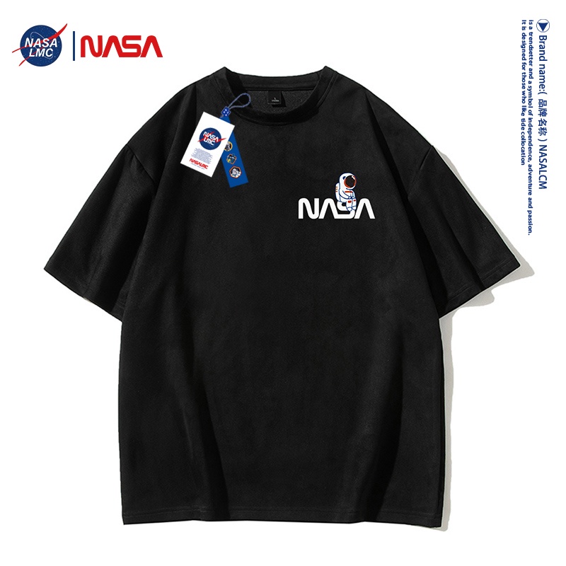 เสื้อยืดแขนสั้น พิมพ์ลาย NASA ทรงหลวม แฟชั่นฤดูร้อน สไตล์อเมริกัน สําหรับผู้ชาย