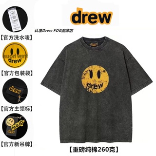 A2 /[แบรนด์ Co อย่างเป็นทางการ] Drew Distressed Destruction Smiley แขนสั้น ย้อนยุค หนัก ล้าง หลวม ไฮสตรีท ผ้าฝ้ายแท้ แขนครึ่ง