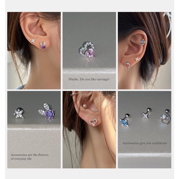 Roselife ขายดี ต่างหูสตั๊ด เงิน S925 รูปหัวใจ หมี คริสตัล สีฟ้า สีชมพู สไตล์เกาหลี เครื่องประดับ สําหรับผู้หญิง 1 ชิ้น