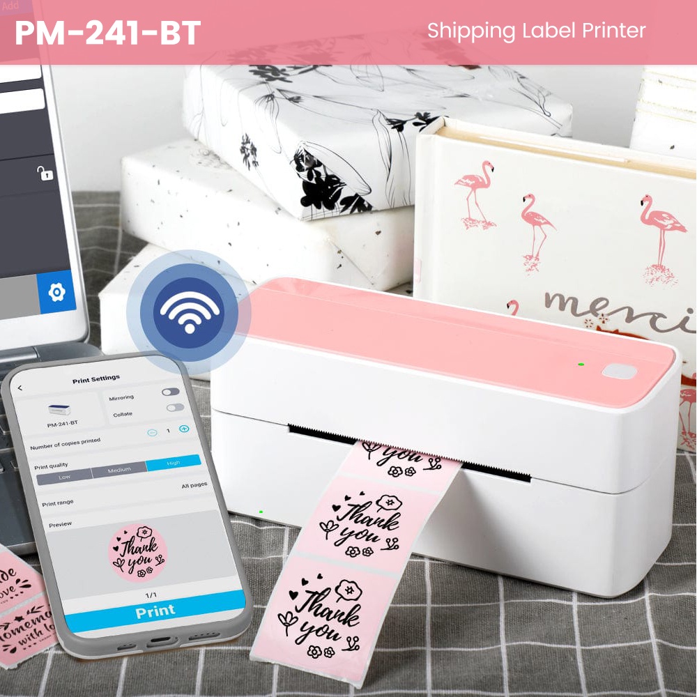 sale Phomemo PM-241BT เครื่องพิมพ์ฉลาก ฉลากโลโก้ บลูทูธไร้สาย 1 นิ้ว -4.6 นิ้ว DIY สําหรับ iPhone Android Mac Windows