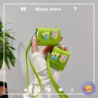 เคสหูฟังไร้สาย หนัง ลายการ์ตูนเอเลี่ยน Buzz Lightyear สีเขียว พร้อมสายคล้อง ป้องกันการสูญหาย สําหรับ Airpods 1 2 Pro Air Pod 3 Airpod 1 Pro2