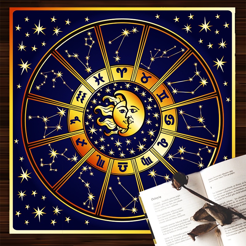 ตกแต่งบ้าน 2023 Moon ผ้าปูโต๊ะแท่นบูชาผ้า Zodiac Witchcraft Astrology Oracle การ์ด 85x85 ซม., 70x70 ซม.
