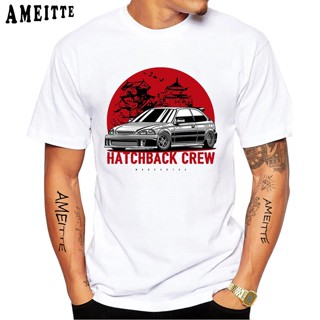 HOT QGเสื้อยืดแขนสั้นลําลอง พิมพ์ลาย Hatchback Crew Civic EK9 สีขาว แฟชั่นฤดูร้อน สไตล์คลาสสิก สําหรับผู้ชาย