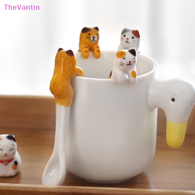 Thevantin ช้อนกาแฟเซรามิค ลายการ์ตูนแมวน่ารัก ของขวัญ สําหรับห้องครัว