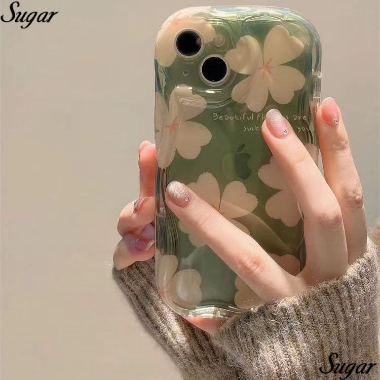 ✅ใหม่ เคสโทรศัพท์มือถือใส แบบนิ่ม ลายดอกไม้ สีเขียว สําหรับ Apple Iphone 11 13 12 14promax JKCB