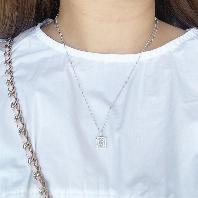 สร้อยคอโซ่ ประดับเพทาย ทรงสี่เหลี่ยม หรูหรา สําหรับผู้หญิง ราคา ถูกที่สุด ดีลบีเคเค แกลเลอรีภาพที่ 4