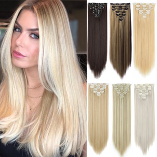 กิ๊บติดผมสังเคราะห์ ยาวตรง 60 ซม. 16 คลิป สําหรับผู้หญิง 7 ช…