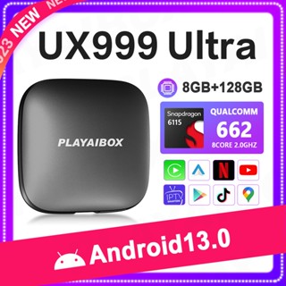 Carplay กล่องทีวีไร้สาย เครื่องเล่นมัลติมีเดีย Android Ai 13 ระบบ Iptv Netflix UX999Ultra QCM662 8G+128G พร้อม CarPlay