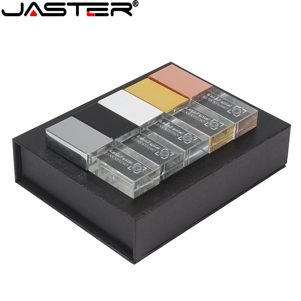 Jaster (โลโก้ที่กําหนดเองฟรี 1 ชิ้น) แฟลชไดรฟ์ USB 2.0 64GB คริสตัล + ไดรฟ์ปากกา สีดํา 32GB แฟลชไดรฟ์สตูดิโอถ่ายภาพ 16GB 3D เลเซอร์เพนไดรฟ์ 8GB หน่วยความจําการพิมพ์สี 4GB