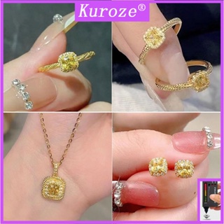 Kuroze สร้อยคอ สร้อยข้อมือ ต่างหู แหวนคริสตัล ทอง 18K จี้เพชร สีเหลือง หรูหรา