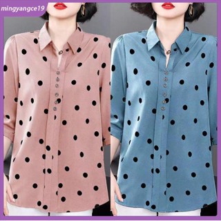 Cod เสื้อยืดแขนครึ่ง ผ้าชีฟอง พิมพ์ลายจุด ทรงหลวม ขนาดใหญ่ สําหรับผู้หญิง