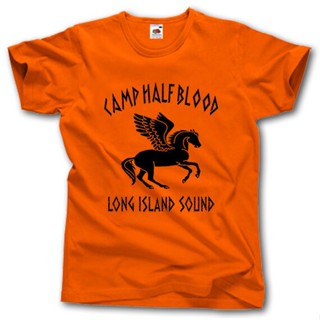 เสื้อยืดผ้าฝ้ายพิมพ์ลายเสื้อยืดผ้าฝ้าย 100% พิมพ์ลาย Camp Half Blood Long Island Sound จากเรื่อง Mythology Pegasus Percy