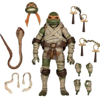 ของแท้ NECA โมเดลตุ๊กตาเต่านินจา X Monster Linkage Michelangelo Mummy Pharaoh ขยับได้ QUA7