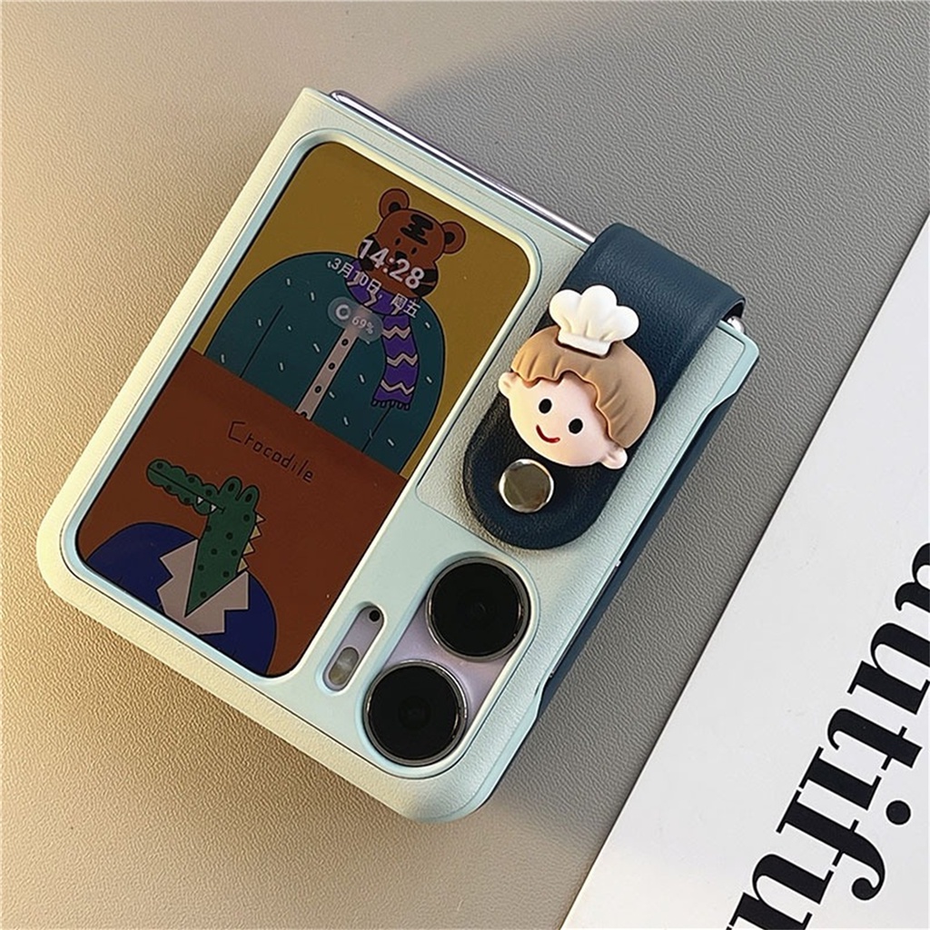เคสโทรศัพท์มือถือ ฝาพับ ลายการ์ตูนเด็กผู้ชายน่ารัก พร้อมสายคล้องข้อมือ และที่ตั้งวาง เรียบง่าย สําหรับ OPPO Find N2 Flip findn2 Flip Find N3
