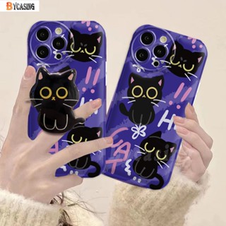 เคสโทรศัพท์มือถือแบบนิ่ม ลายการ์ตูนแมวตลก 3D พร้อมที่ตั้งวาง สําหรับ Samsung A24 A14 A04e A04S A13 A03 A03S A12 A21S A10 A50 A30S A20 A10S A52 A11 J6 Plus J7 Prime J7 Pro