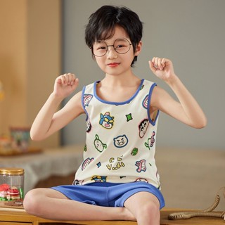 New short-sleeved cotton crayon Shin-chan childrens pajamas Summer Childrens Cute Cartoon Home Clothes