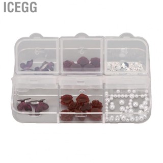 Icegg Nail Charms  Dark Red Manicure Charms Decorative Portable with 6 Grid Storage Box for Travel